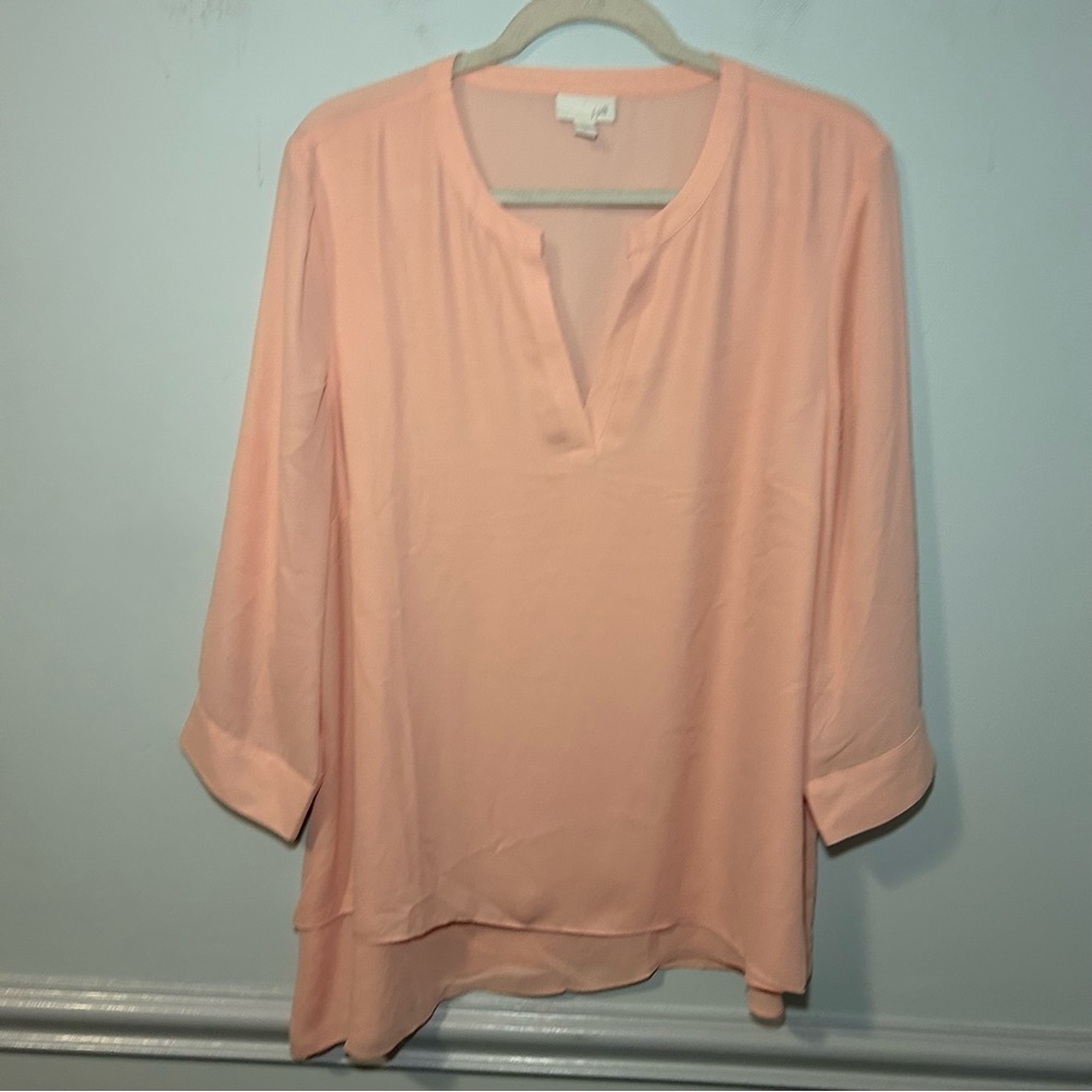 J. Jill Coral Asymmetrical Hem V-Neck Tunic Top Size Large
